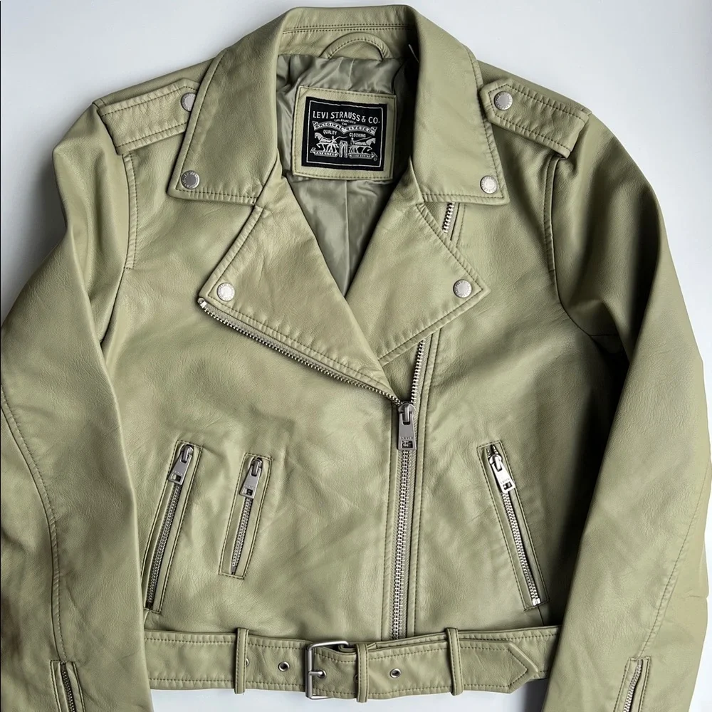 NWT Levi’s Faux Leather Belted Moto Jacket - Sage Green Size S